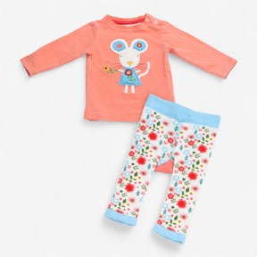 Maura Mouse Knit Leggings and Peach T-shirt