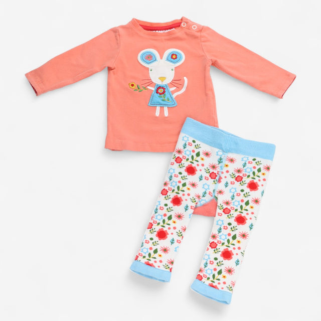 Maura Mouse Knit Leggings and Peach T-shirt