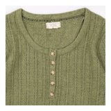 Khaki Green Pointelle Henley Long Sleeve K