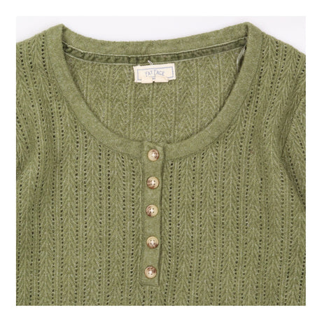 Khaki Green Pointelle Henley Long Sleeve K