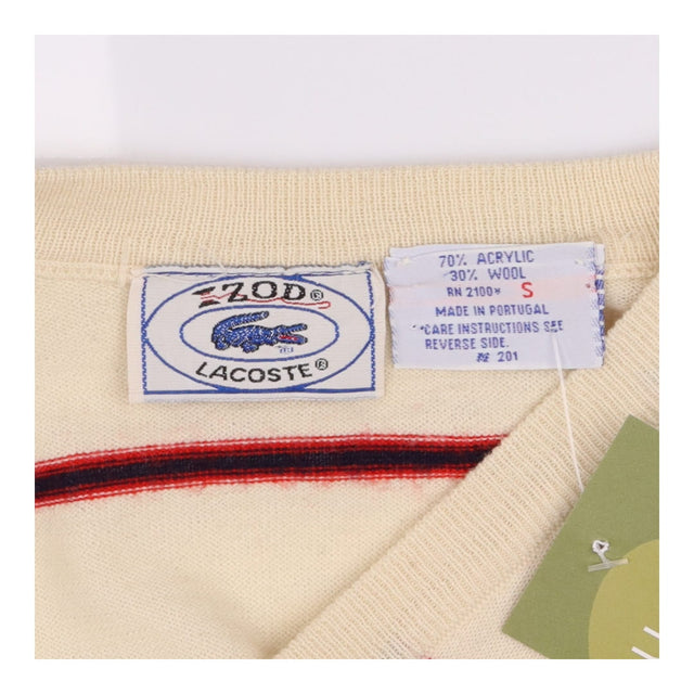 Vintage Izod Lacoste V-Neck Jumper Cream Striped
