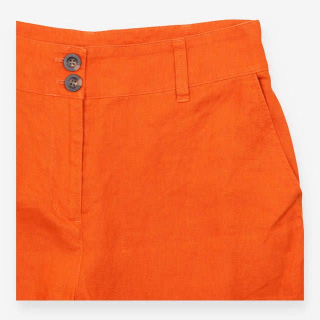 Trousers Linen Wide Leg High Waist Orange Petite