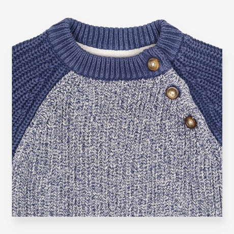 Blue Knit Jumper with Brown Buttons