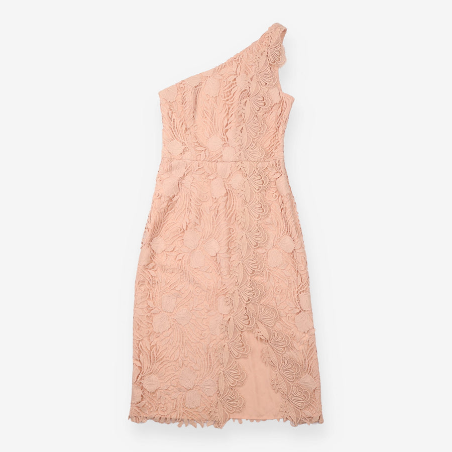Midi Dress Blush Floral Lace One Shoulder
