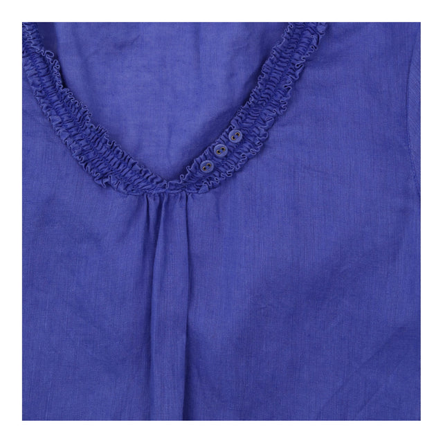 Short Sleeve Top Cobalt Blue Gathered Button Neckl