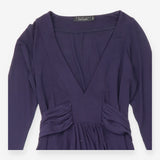 Dress Navy Blue Plunging V-Neck Long Sleeve Ruched