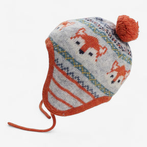Bobble hat grey and orange with fox