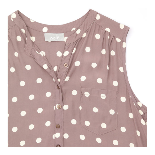 Wallis Sleeveless Blouse Polka Dot Collarless