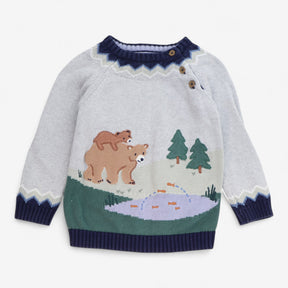Grey sweater with Bears at pond
