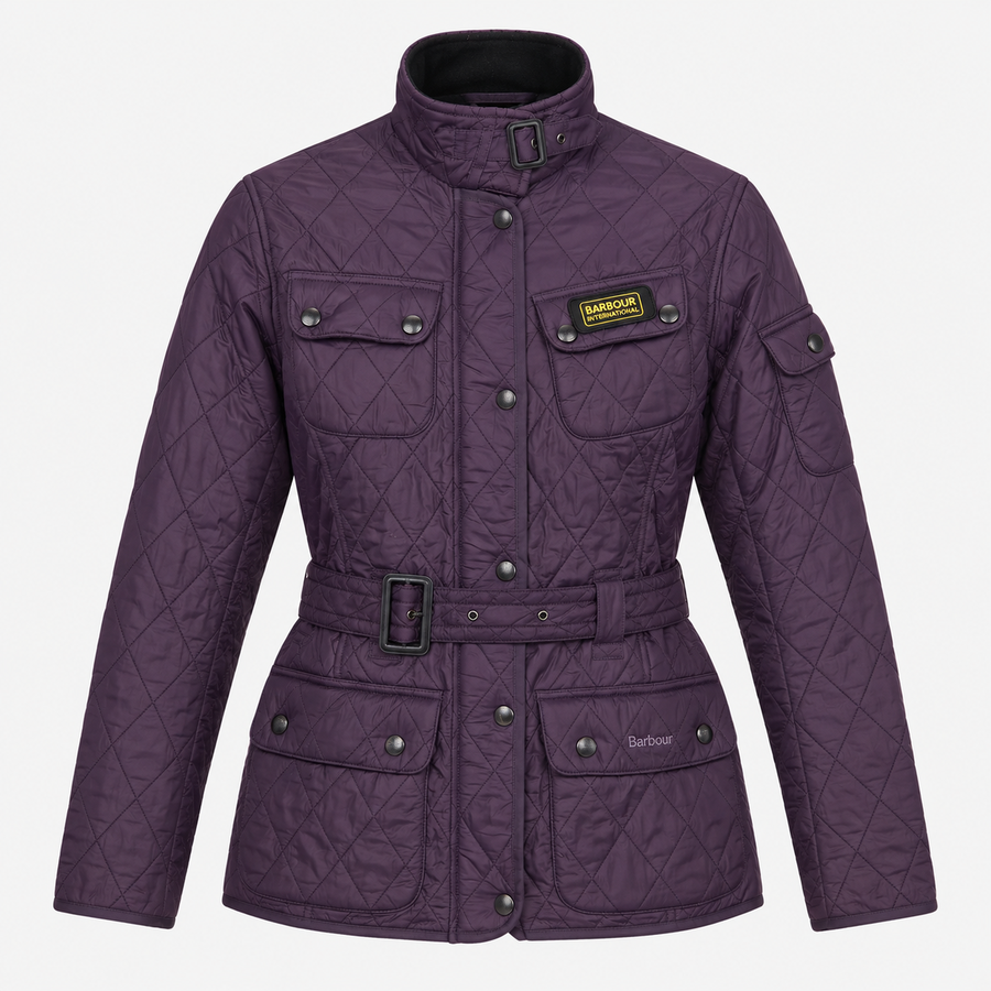 Quilted Jacket Dark Purple Belted High Neck