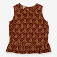 Sleeveless Top Tan Brown Floral Silk Pleated Peplu