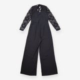 Black V Neck Wrap Front Semi Sheer Lace Long Sleev
