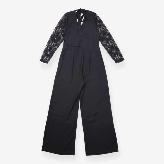 Black V Neck Wrap Front Semi Sheer Lace Long Sleev