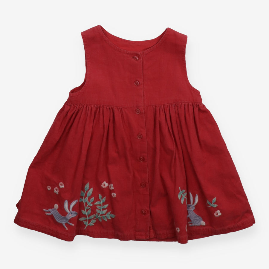 Pink Cord Pinafore with Bunnies 