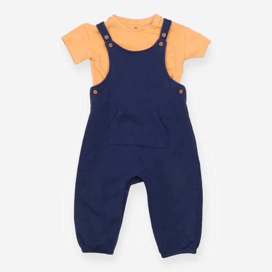 Blue Dungarees and Orange T-shirt Outfit 