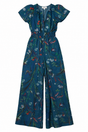 Teal Floral Wide Leg Short Sleeve Jumpsuit