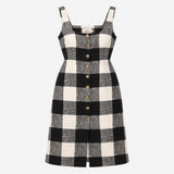 Black White Gingham Check Lyocell Linen Square Nec