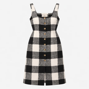 Black White Gingham Check Lyocell Linen Square Nec