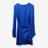 Satin High Neck Long Sleeve Wrap Mini Dress blue