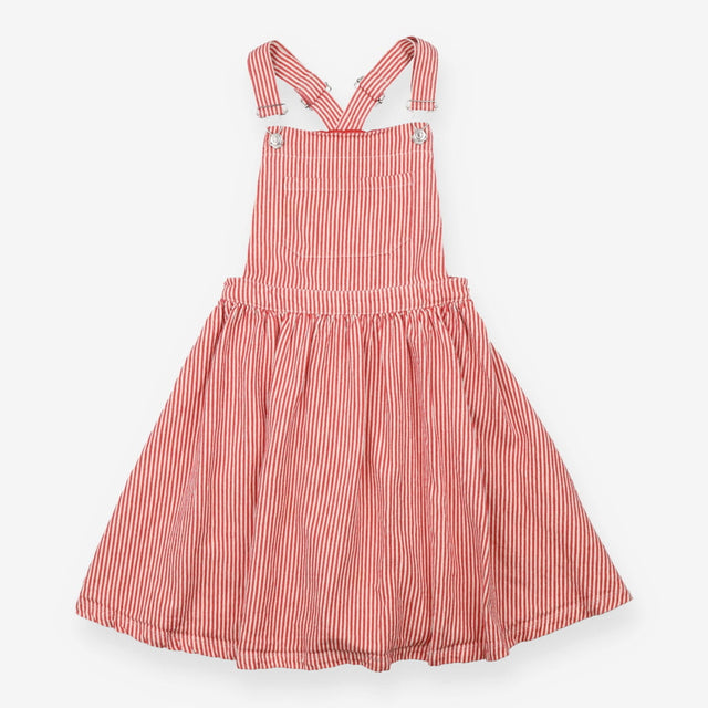 Red and white striped pinafore dress