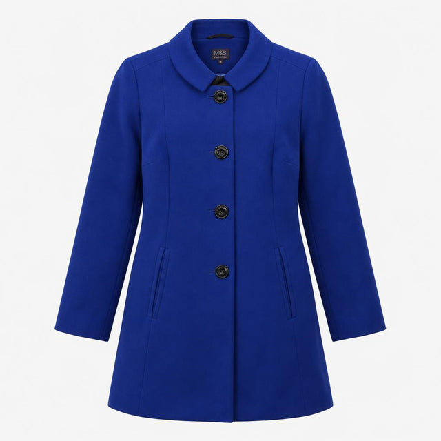 Coat Wool Blend Mandarin Collar Royal Blue