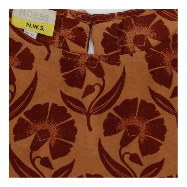 Sleeveless Top Tan Brown Floral Silk Pleated Peplu