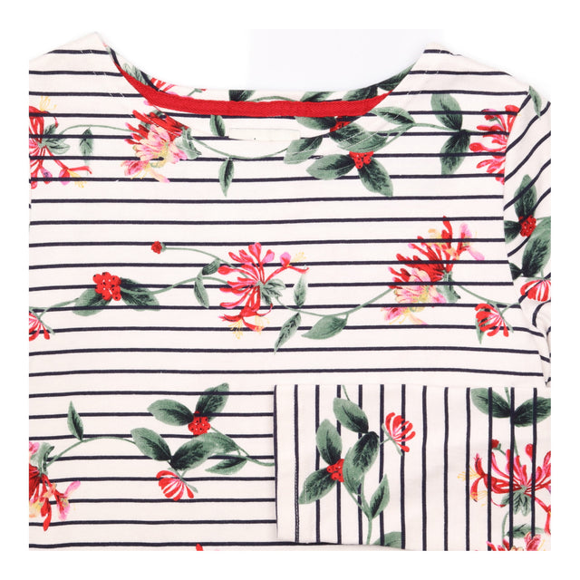 Top Long Sleeve Striped Floral Cream Black