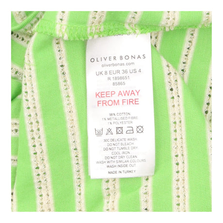 Top Green Striped Puff Sleeve Metallic