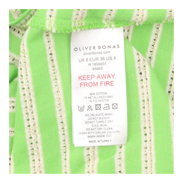 Top Green Striped Puff Sleeve Metallic