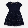 Dress Navy Gems Neckline and Tulle Skirt with Silv