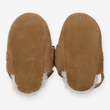 Pram shoe tan suede fur lined sling back