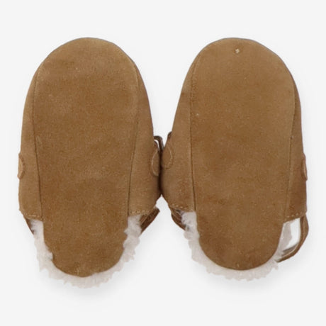 Pram shoe tan suede fur lined sling back