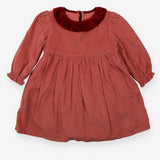 Dress cord red velour collar pink with golden dots