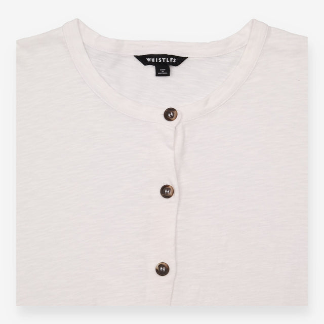 Tie Front Top White Cotton Button Detail