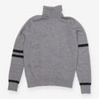 Grey Fine-Knit Turtleneck Sweater with Varsity Str