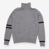 Grey Fine-Knit Turtleneck Sweater with Varsity Str