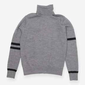 Grey Fine-Knit Turtleneck Sweater with Varsity Str