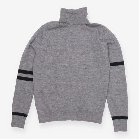 Grey Fine-Knit Turtleneck Sweater with Varsity Str