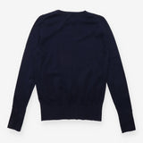 Jumper Navy Blue Fine Knit Crew Neck Button Cuff