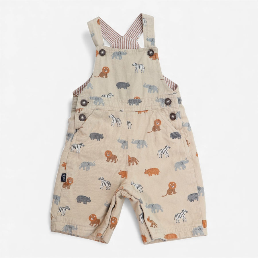 Dungarees Shortie Woven Cream Safari Print