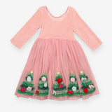 Dress pink velour top tuille skirt christmas trees