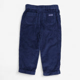 Navy velour ribbed trousers tie waist