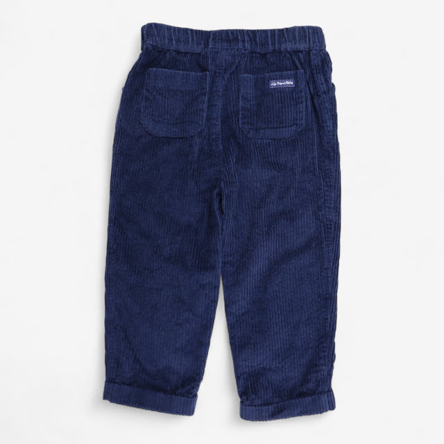 Navy velour ribbed trousers tie waist