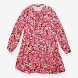 Midi Dress Pink Red Floral Print Button Front Tier