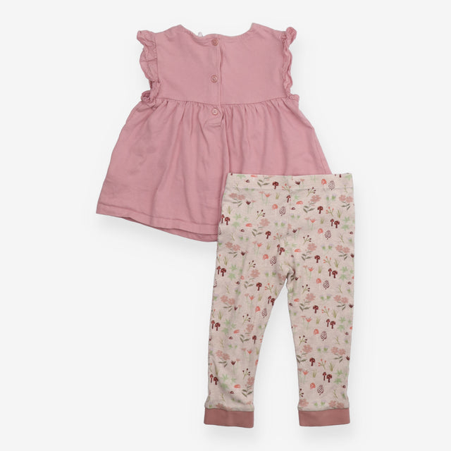 Outfit SS smock pink top cream leggings forest