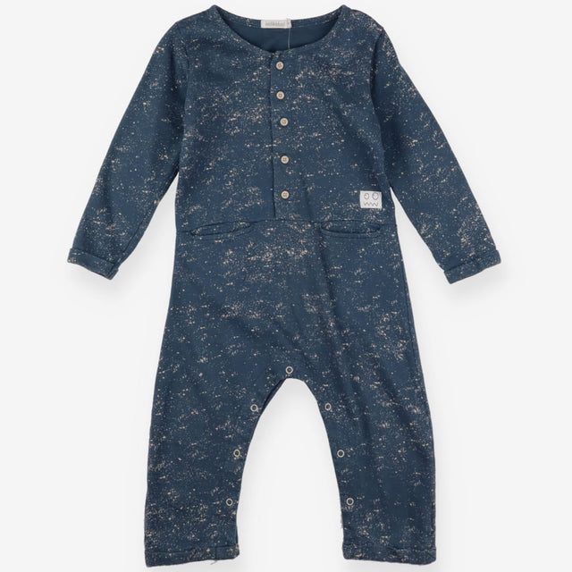 Jersey Long sleeve romper blue with paint splatter