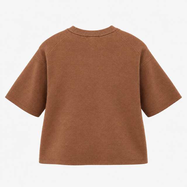 Brown Cropped Short Sleeve Sweater Relaxed Fit