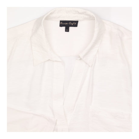 Blouse White V-Neck Long Sleeve Oversized Dip Hem