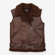 Waistcoat Brown Faux Leather Shearling Biker Gilet