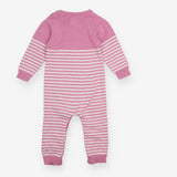 Romper pink knit striped heart wooden buttons